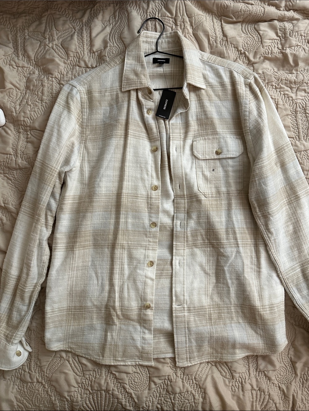 NWT Men's Lightweight Plaid Button-Up Jacket - Cream Taupe
